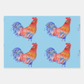 Red Blue Rooster Chicken Watercolor Malerei Geschenkpapier Set (Vorderseite)
