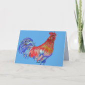 Red Blue Rooster Watercolor Hühnervögel Vögel Karte (Rückseite)