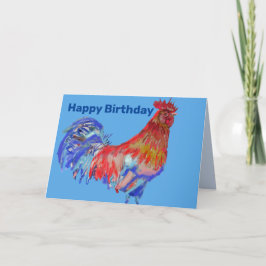 Red Blue Rooster Watercolor Man's Birthday Card Karte