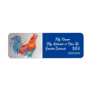Red Blue Rooster Watercolor Rücksendeadressen-Aufk