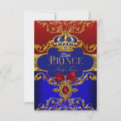 Red Blue Royal Crown Litce Prince Baby Dusche Einladung (Vorderseite)