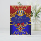 Red Blue Royal Crown Litce Prince Baby Dusche Einladung (Stehend Vorderseite)