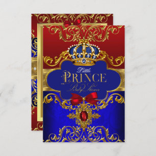 Red Blue Royal Crown Litce Prince Baby Dusche Einladung