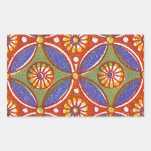 Red Blue Rustic farbenfroher Kreis Ägypten Kunstmu Rechteckiger Aufkleber