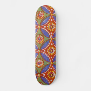 Red Blue Rustic farbenfroher Kreis Ägypten Kunstmu Skateboard