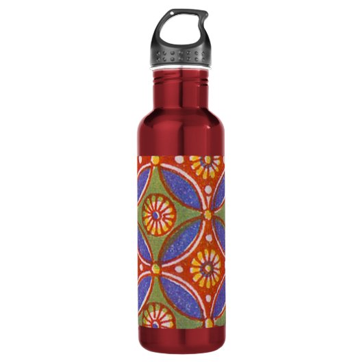 Red Blue Rustic farbenfroher Kreis Ägypten Kunstmu Trinkflasche (Vorderseite)