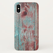 Red Blue Rustic Wood Initial Name Case-Mate iPhone Hülle (Rückseite)