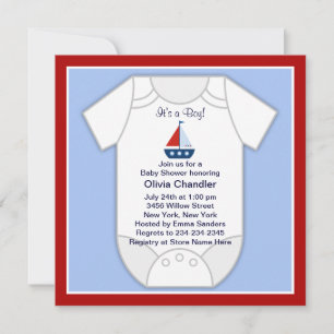 Red Blue Sailboat Baby Boy Dusche Einladung