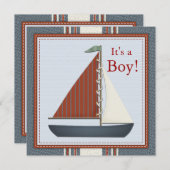 Red Blue Sailboat Baby Dusche Einladung (Vorne/Hinten)