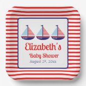 Red Blue Sailboat Babydusche Pappteller (Vorderseite)
