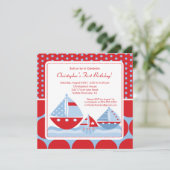 Red & Blue Sailboat Geburtstag Einladung (Stehend Vorderseite)