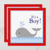 Red Blue Sailboat Whale Baby Boy Dusche Einladung (Vorne/Hinten)
