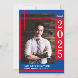 Red Blue School Color Abschluss Foto Kariert Einladung
