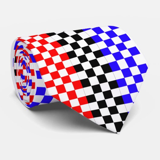 Red Blue / Schwarz-weiß V Karo von Kenneth Yoncich Krawatte (Gerollt)