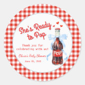 Red & Blue She's Ready to Pop Baby Shower  Runder Aufkleber (Vorderseite)