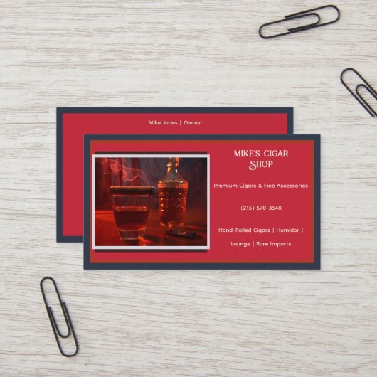Red Blue Smoke Cigar Shop Business Card Visitenkarte (Vorderseite/Rückseite Beispiel)