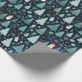 Red Blue Snowmen Xmas Bäume dunkles Muster Geschen Geschenkpapier (Ecke)