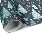Red Blue Snowmen Xmas Bäume dunkles Muster Geschen Geschenkpapier (Rolleneckpunkt)