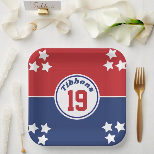 Red & Blue Sports Themenpapier Plakat Pappteller (Hochzeit)