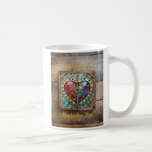 Red & Blue Stached Glass Heart Steampunk Serie Kaffeetasse (Rechts)