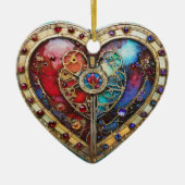 Red & Blue Stached Glass Heart Steampunk Serie Keramik Ornament (Vorne)