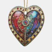 Red & Blue Stached Glass Heart Steampunk Serie Keramik Ornament (Links)