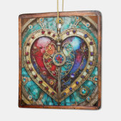 Red & Blue Stached Glass Heart Steampunk Serie Keramikornament (Links)