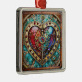 Red & Blue Stached Glass Heart Steampunk Serie Ornament Aus Metall (Rechts)