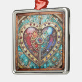 Red & Blue Stached Glass Heart Steampunk Serie Ornament Aus Metall (Links)