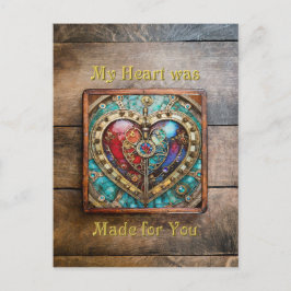 Red & Blue Stached Glass Heart Steampunk Serie Postkarte