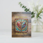 Red & Blue Stached Glass Heart Steampunk Serie Postkarte (Stehend Vorderseite)