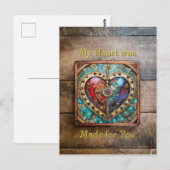 Red & Blue Stached Glass Heart Steampunk Serie Postkarte (Vorne/Hinten)