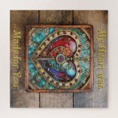 Red & Blue Stached Glass Heart Steampunk Serie Puzzle (Horizontal)