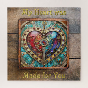 Red & Blue Stached Glass Heart Steampunk Serie Puzzle