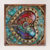 Red & Blue Stached Glass Heart Steampunk Serie Puzzle (Horizontal)