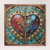 Red & Blue Stached Glass Heart Steampunk Serie Puzzle (Vertikal)