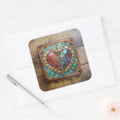 Red & Blue Stached Glass Heart Steampunk Serie Quadratischer Aufkleber (Umschlag)