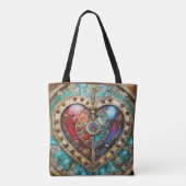 Red & Blue Stached Glass Heart Steampunk Serie Tasche (Rückseite)