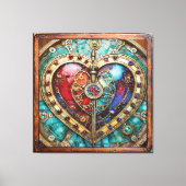 Red & Blue Stained Glass Heart Steampunk Series Leinwanddruck (Vorderseite)