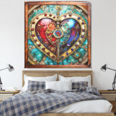 Red & Blue Stained Glass Heart Steampunk Series Leinwanddruck (Insitu (Schlafzimmer))