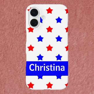Red Blue Star Muster White Background Personalize iPhone 16 Hülle