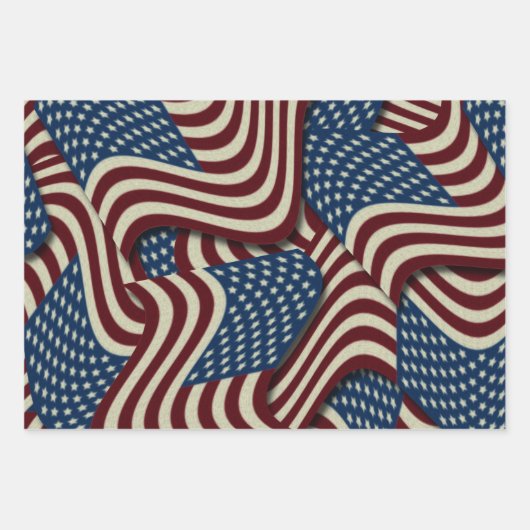 Red & Blue Stars & Stripes USA Fahnen Geschenkpapier Set (Vorderseite)