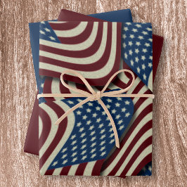 Red & Blue Stars & Stripes USA Fahnen Geschenkpapier Set