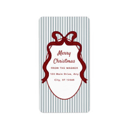 Red Blue Stripes & Bow Frame Christmas Adressaufkleber