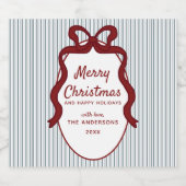 Red Blue Stripes & Bow Frame Christmas Bierflaschenetikett (Einzelnes Label)