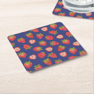 Red & Blue Summer Strawberry Fruchtpapier Unterset Rechteckiger Pappuntersetzer