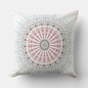 Red Blue Taupe White Mandala Geometric Modern Kissen Für Draußen