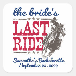 Red & Blue The Bride's Last Ride Square Sticker