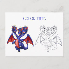 Red Blue Three Headed Dragon Coloring Activity Postkarte