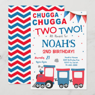 Red Blue Train 2. Geburtstag Einladung